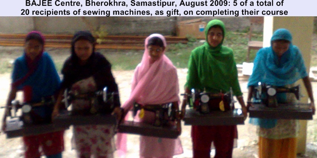 BAJEE Training Centre, Samastipur: Sewing Machines as awards to graduating students