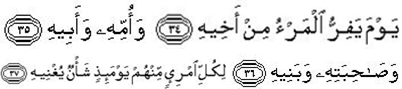 Quran, Surah # 80, Ayah # 34-37