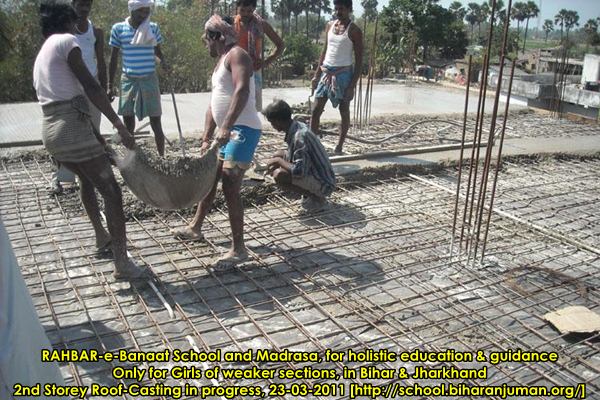 RAHBAR-e-Banat Roof Slab of 2nd storey being cast on 23rd March 2011